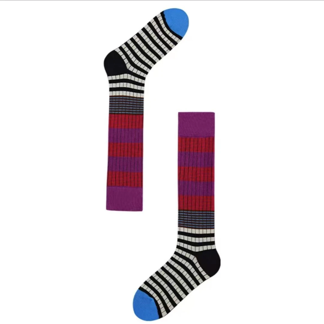 设计师彩绘撞色搭配长袜日系卡通秋冬潮袜ins中筒复古