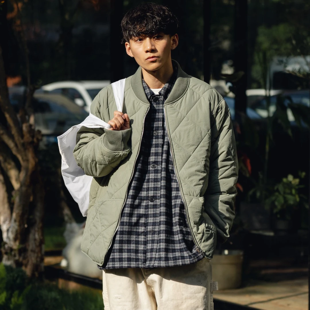 Lucky自主原创设计菱形格子珩缝棉衣棉服宽松立领秋冬保暖外套