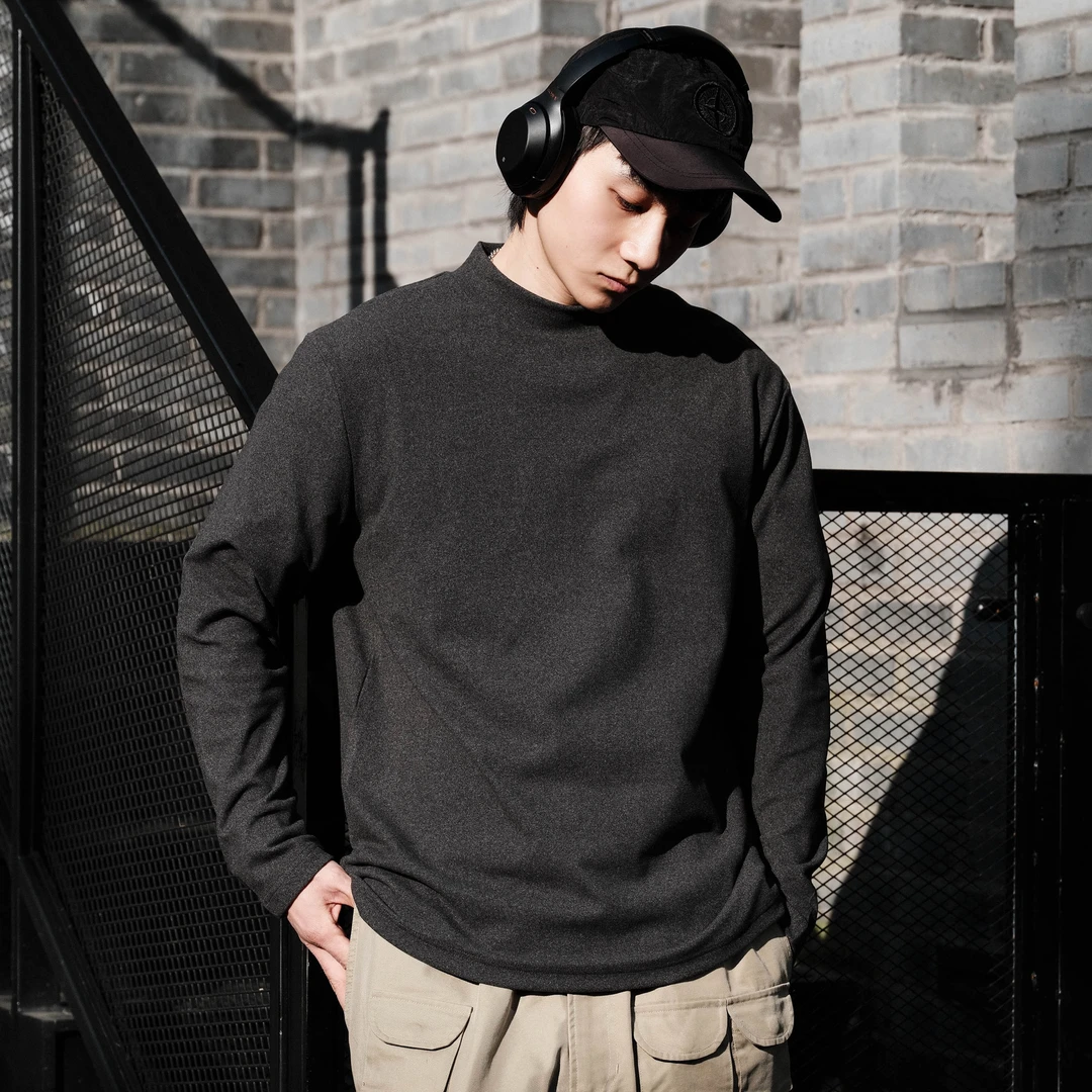 PrintsCrew 280克温暖绒保暖打底衫纯色简约长袖合身男士百搭