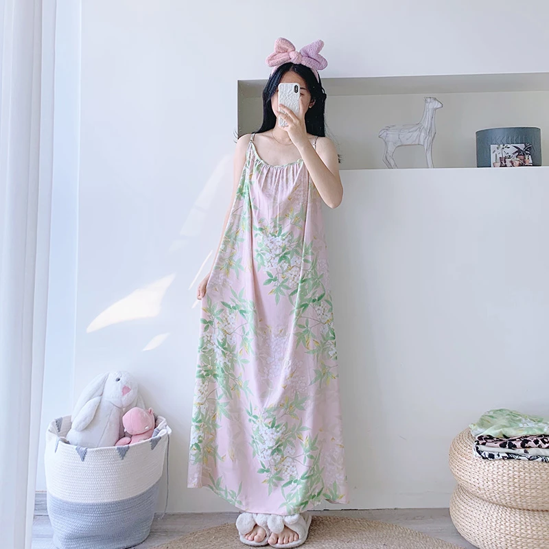 胖MM加大码棉绸吊带睡裙加长款夏季无袖连衣裙胖MM200斤宽松睡衣