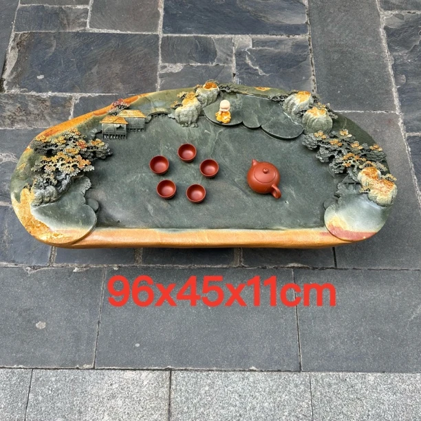 端砚茶盘厂家日用家具雕刻山水客厅办公室一体天然石材茶台茶海