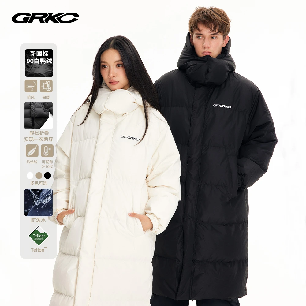 GRKC吉尔卡克长款连帽羽绒服2024冬季御寒保暖情侣外套白鸭绒