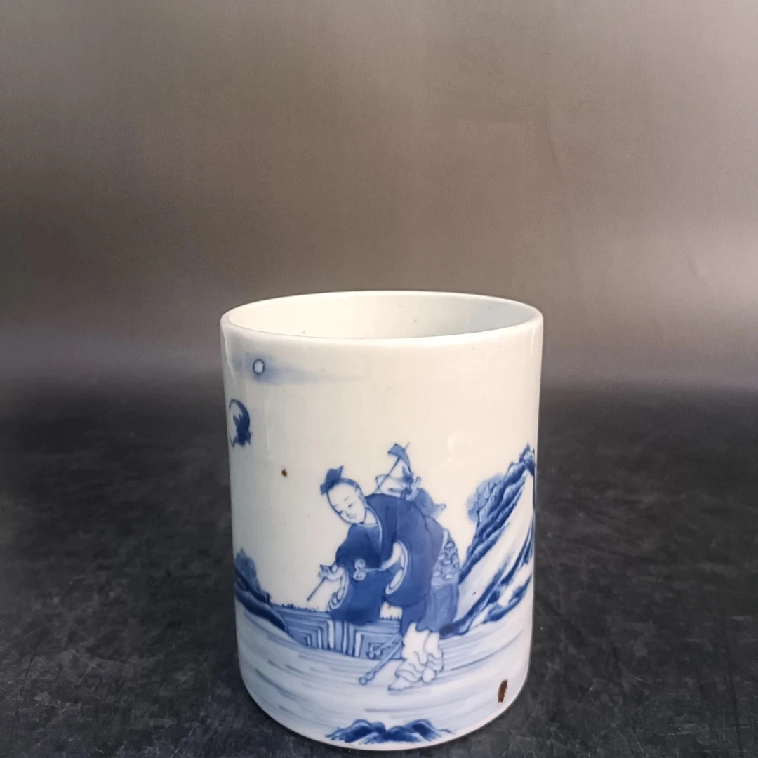 908青花人物故事笔筒