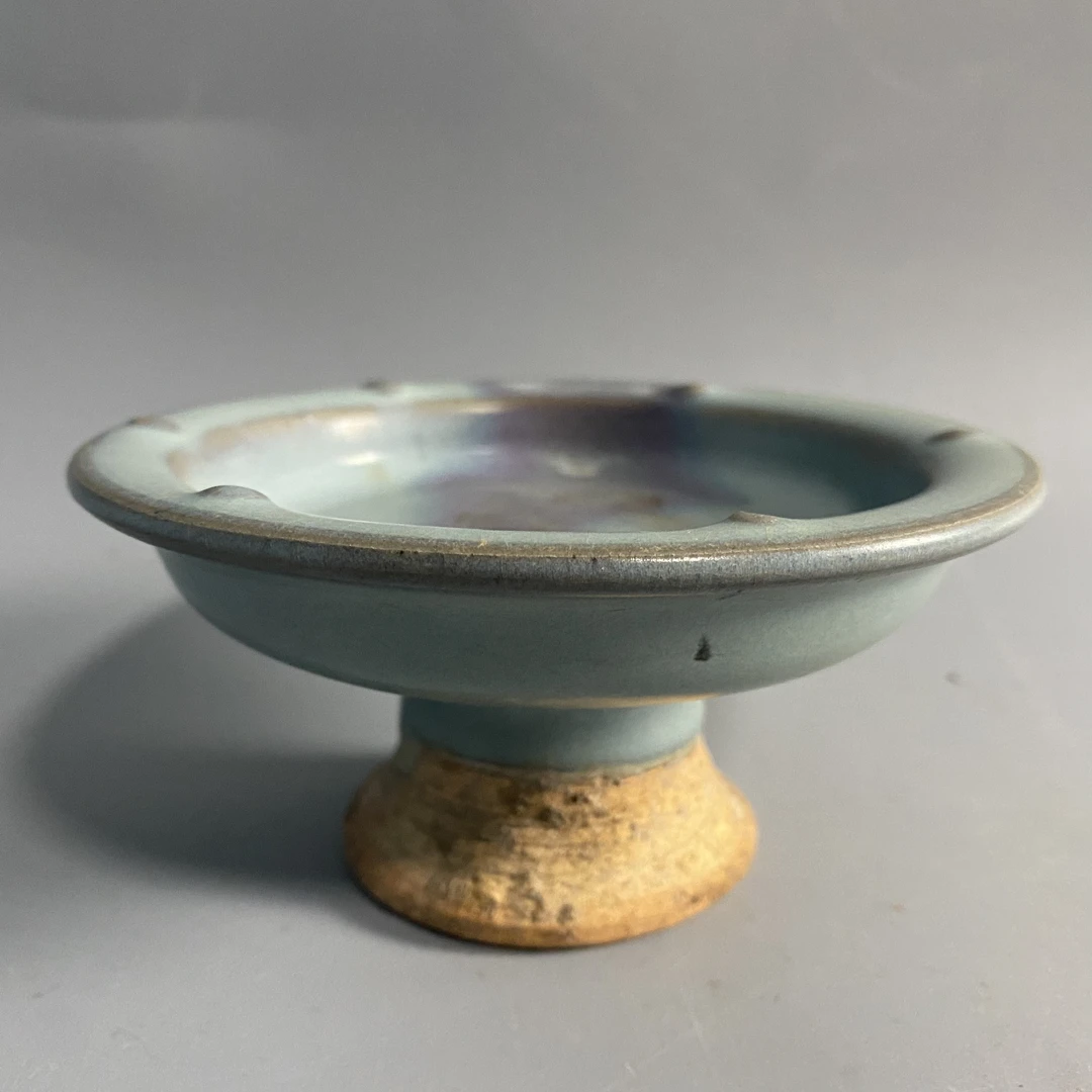 1256  元钧 天蓝釉挂紫斑钧瓷高足盘