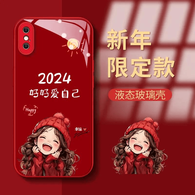 苹果iphoneXS幸运女孩玻璃壳防摔保护套网红女款ins高颜值手机壳