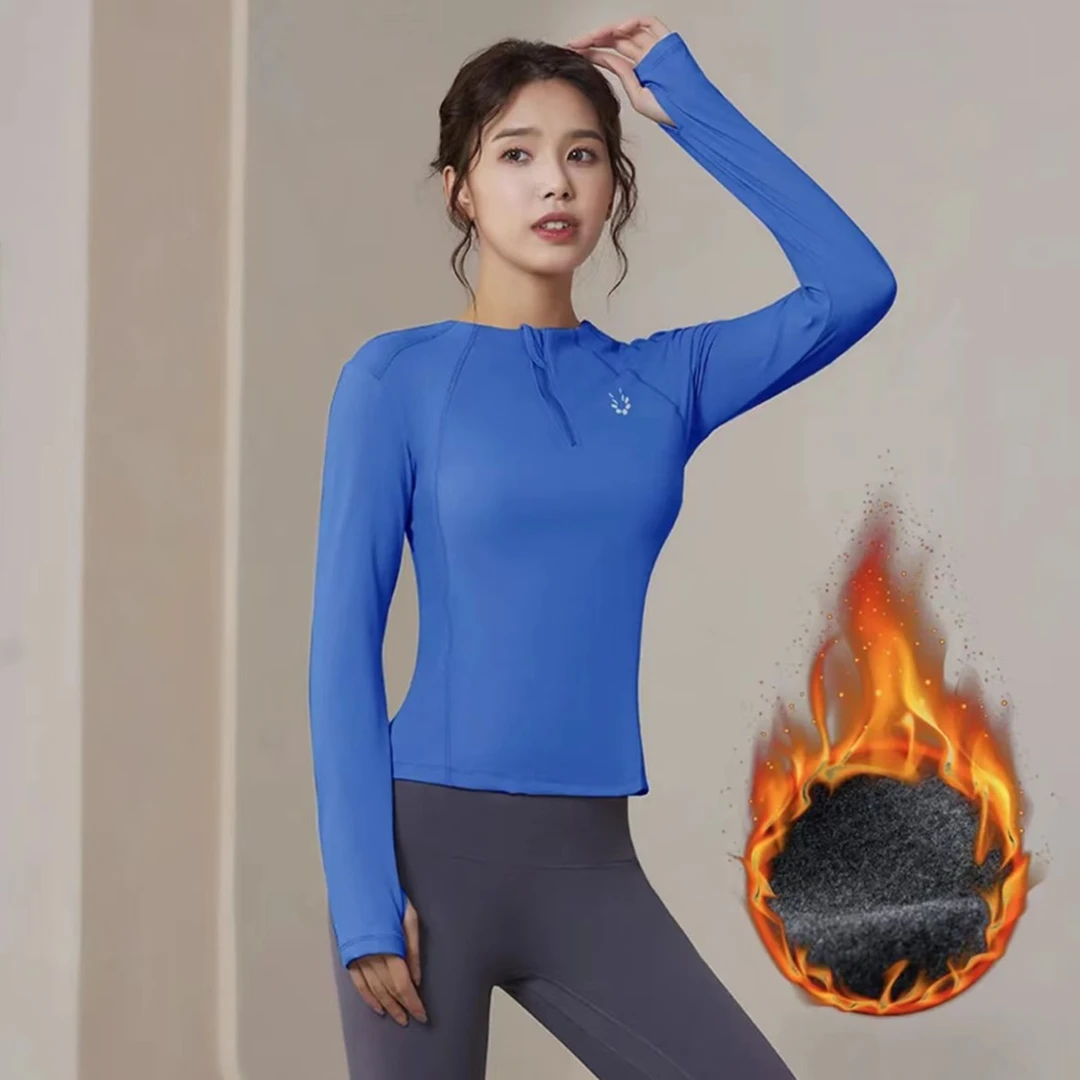 运动跑步上衣长袖女专业训练半拉链速干健身衣显瘦瑜伽服透气修身