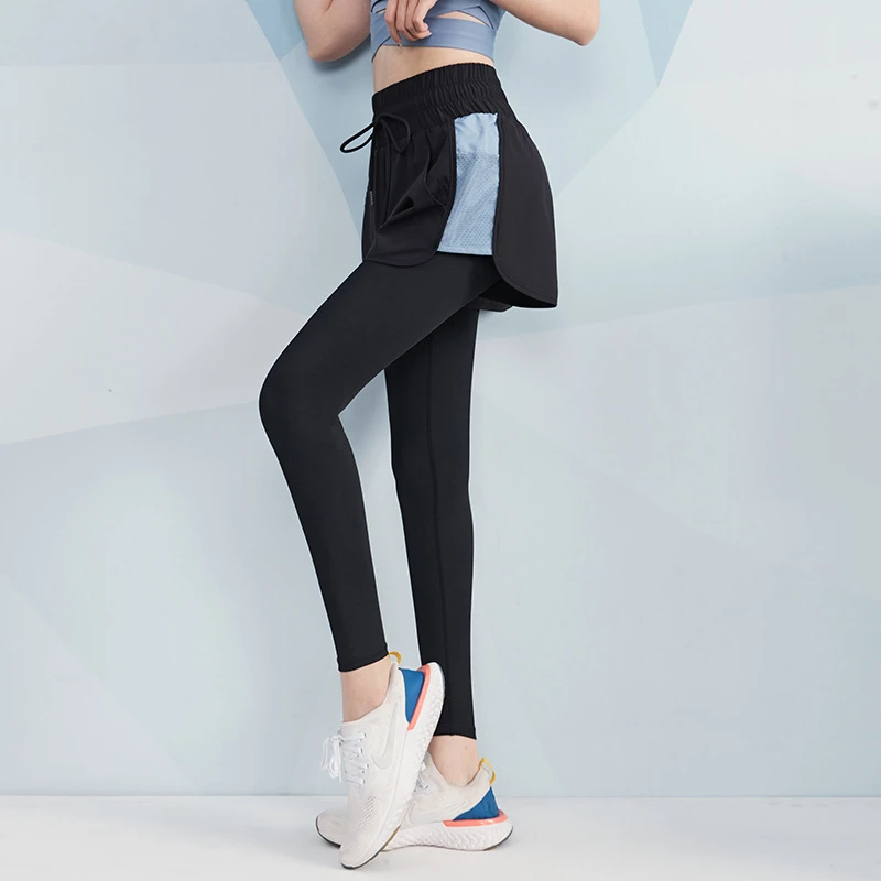 【0216】范斯蒂克瑜伽裤假两件长裤女秋冬拼接紧身裤训练运动健身