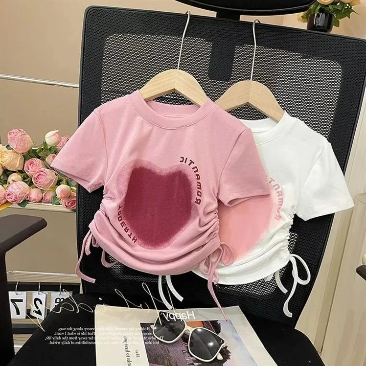 女童上衣夏短袖时尚小童爱心装洋气女宝宝秋季儿童t恤女儿童网红