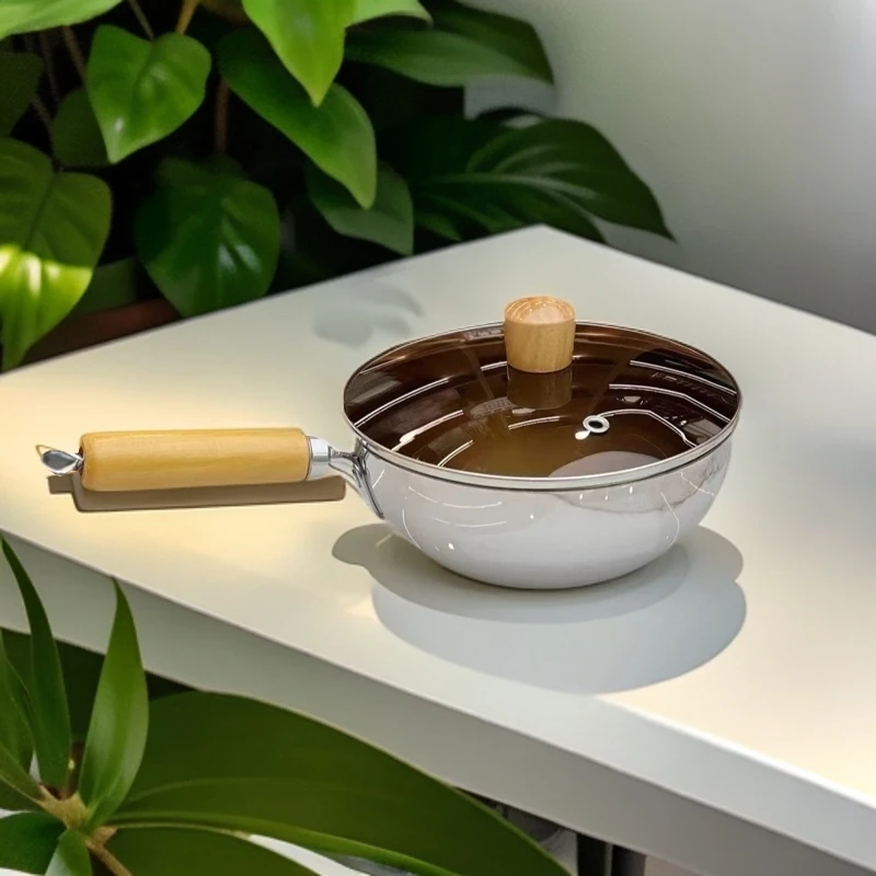 德国ive 钛金奶锅 316不锈钢平底锅宝宝辅食锅无涂层带盖不粘锅