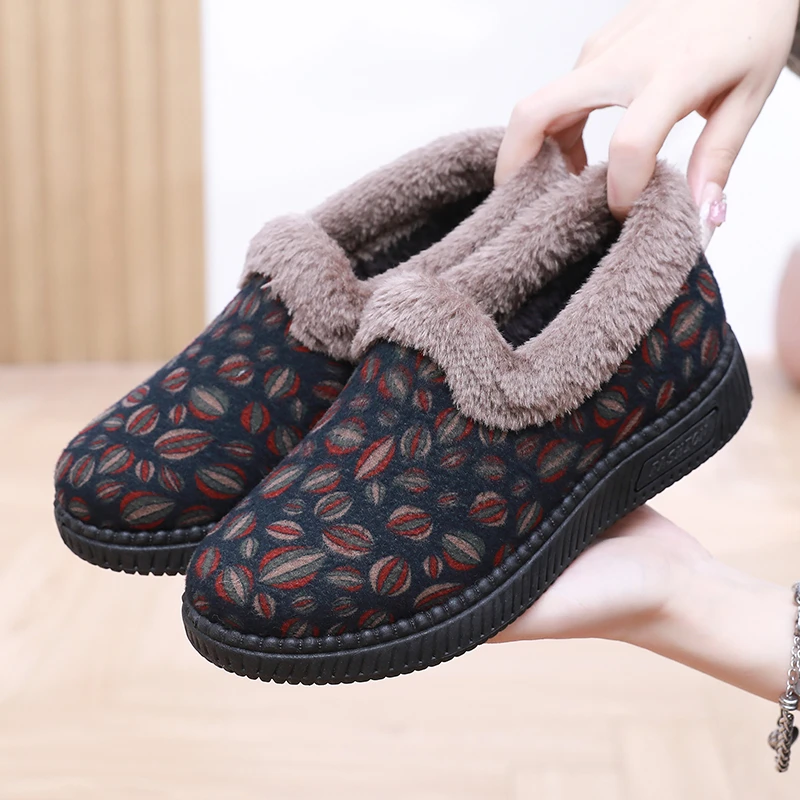冬季老北京布鞋女士棉鞋加绒加厚保暖高帮防滑老人棉鞋老太太靴子