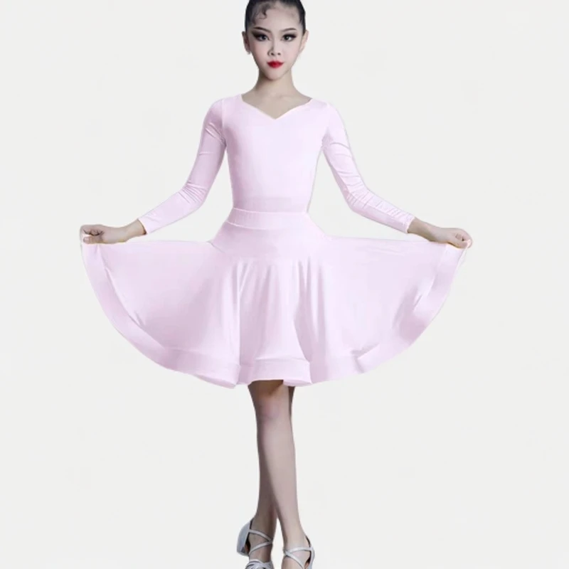 儿童女孩拉丁舞练功服专业比赛服考级服长袖大摆舞蹈演出服套装