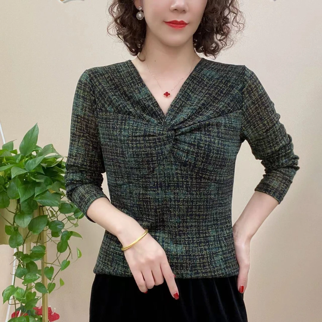 秋季新款长袖扭结修身显瘦网红洋气女士百搭上衣妈妈装