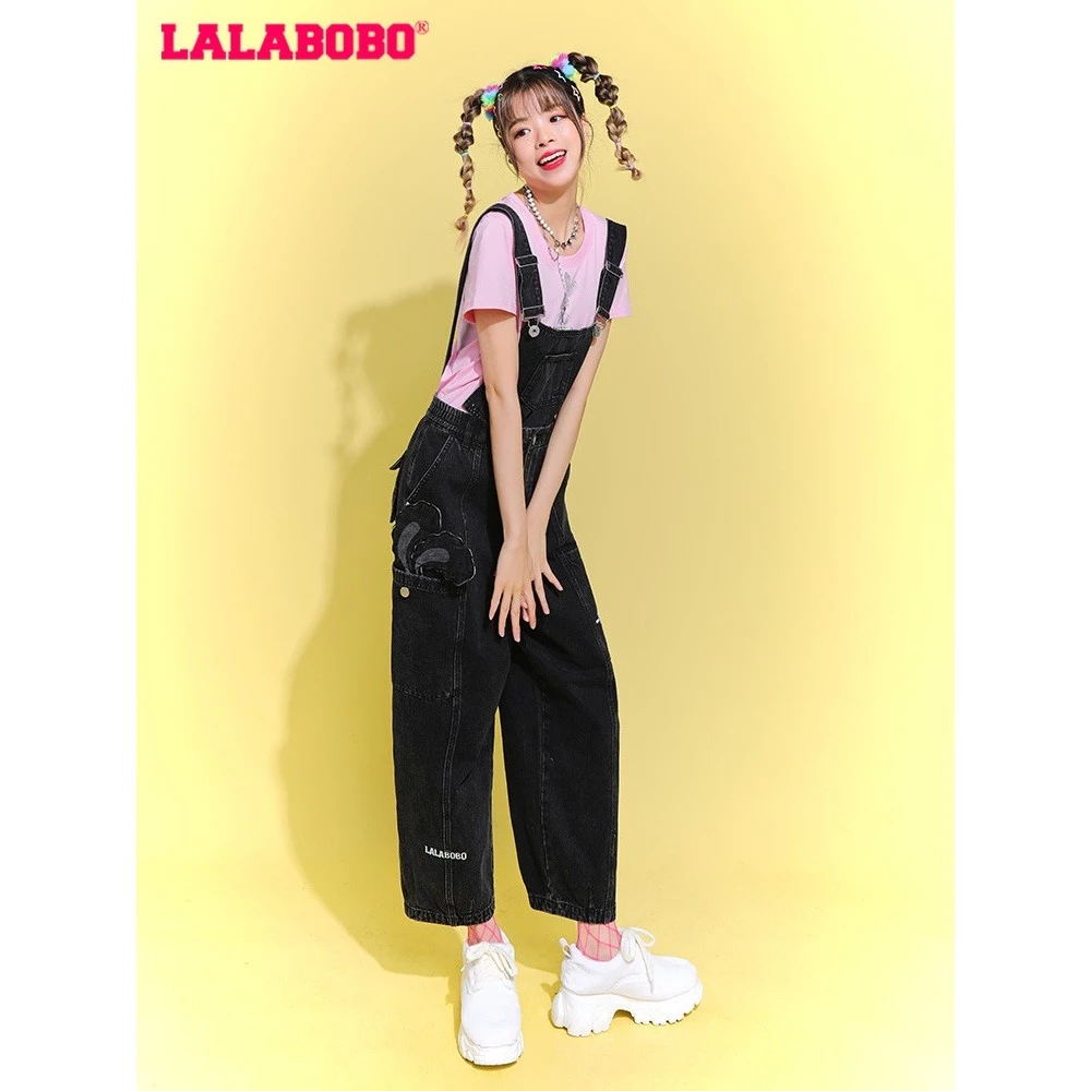 LALABOBO夏减龄休闲时尚宽松背带百搭牛仔裤LA-WLZT12