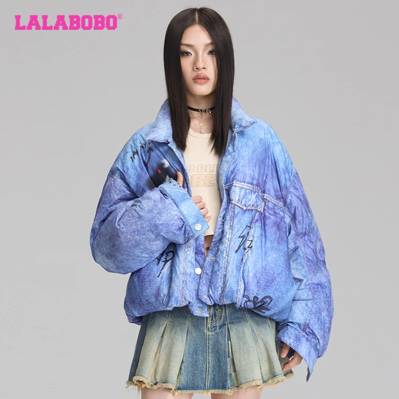 北京LALABOBO立领休闲扎染街头潮流印花宽松羽绒服LBDC-WSYR17