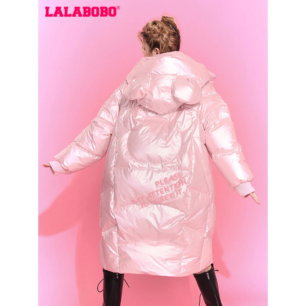 LALABOBO冬季糖果小熊时尚宽松刺绣保暖中长羽绒服L21D-WSYR29