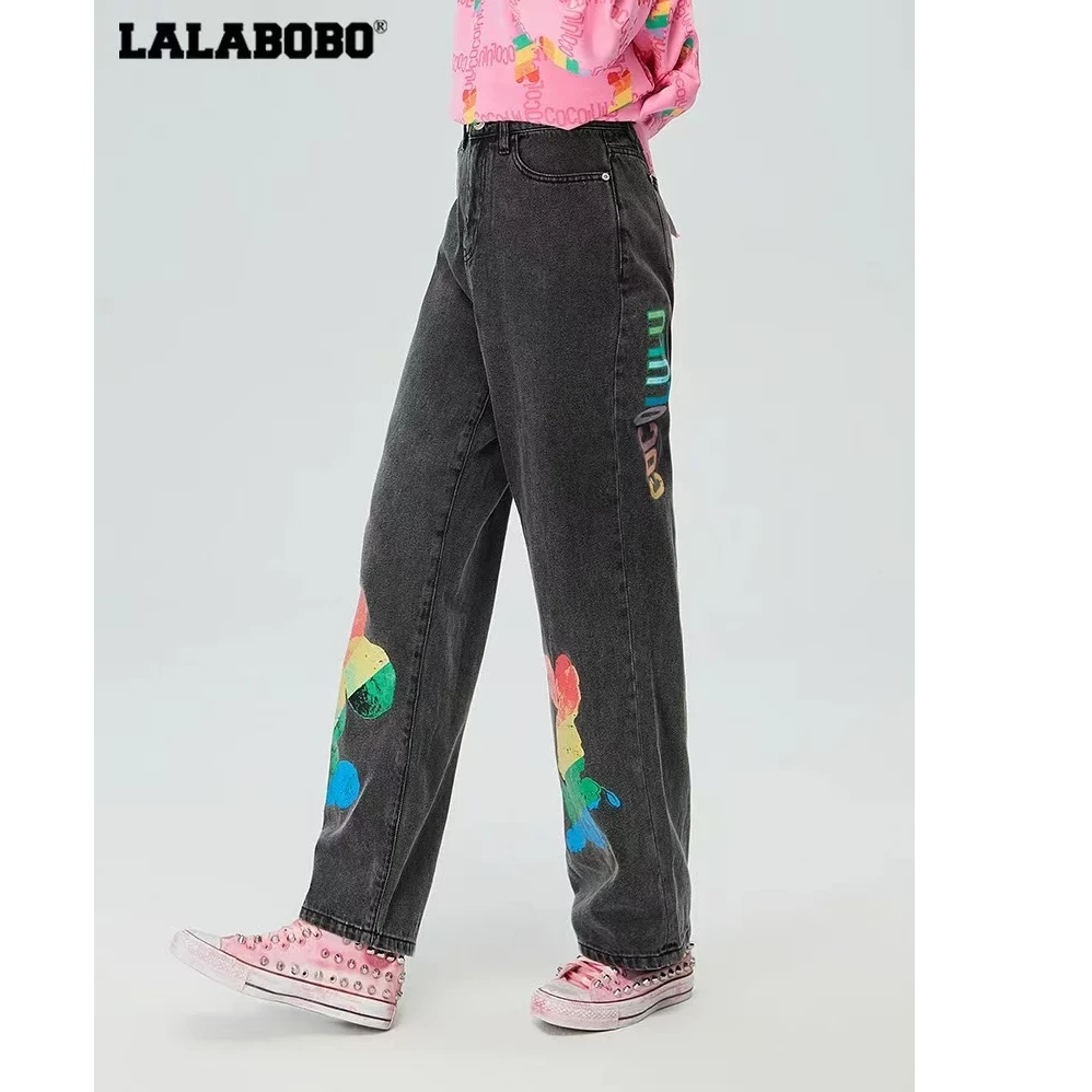LALABOBO春秋新品可爱时尚百搭阔腿牛仔长裤LBBD-WXZC19