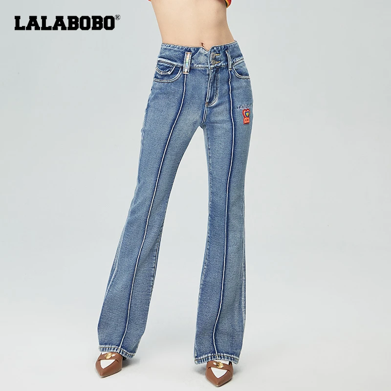 群力LALABOBO明星同款彩虹字母休闲牛仔裤LBBD-WXZC18商场同款