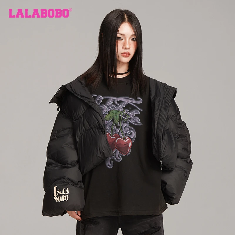 郑州LALABOBO钻链连帽短款羽绒时尚休闲设计师LBDC-WSYR11