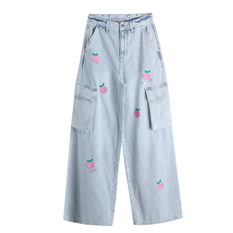武汉LALABOBO24新款高腰宽松休闲桃子水果牛仔长裤女|LBDB-WXZC31