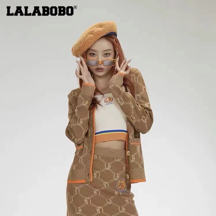 LALABOBO秋季梭织新款上衣开衫针织衫V领毛衣慵懒风|LBBC-WSTM11