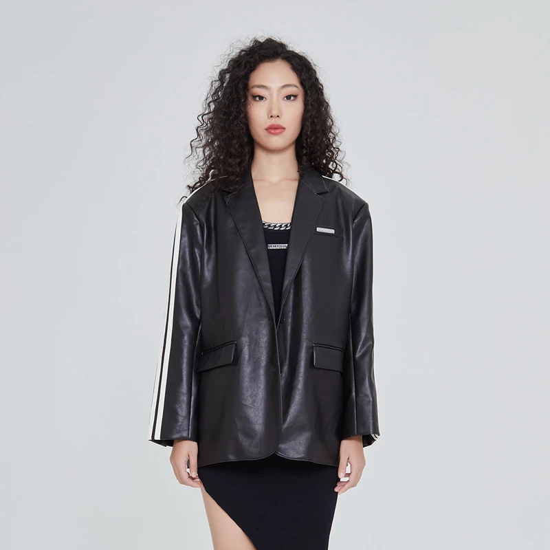 LALABOBO新品潮流款翻领PU仿皮衣外套女|LBCC-WSPW12