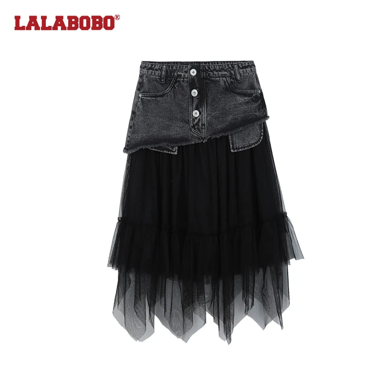 石家庄LALABOBO潮流拼接时尚百搭高腰半身裙女LBCB-WXZQ32