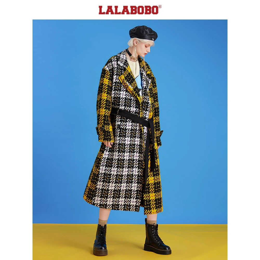 【旗舰】春秋新款唐老鸭刺绣长款粗花呢格纹外套女|T20C-WSDY11