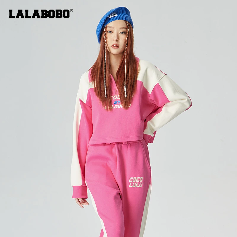 LALALBOBO翻领针织休闲拼接撞色时尚百搭卫衣CBCA-WSTS20