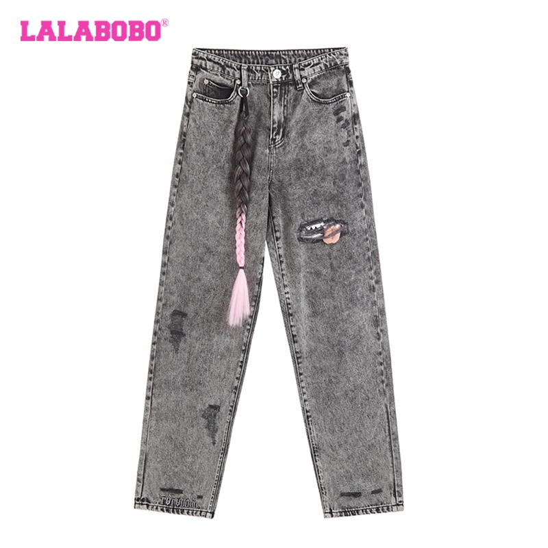北京金源LALABOBO捣蛋鬼直筒复古破洞潮流水洗牛仔裤LBDC-WXZC23