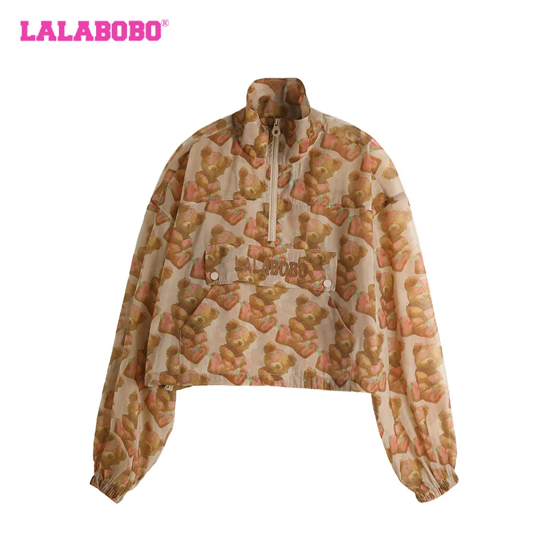 LALABOBO可爱熊系列立体玩偶满印熊薄短外套LBDB-WSJW16
