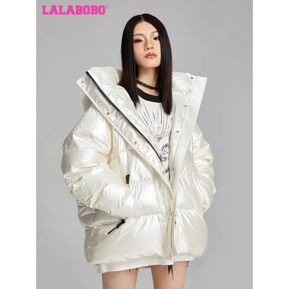 武汉LALABOBO羽绒服2024新款个性连帽保暖宽松外套LBDC-WSYR14