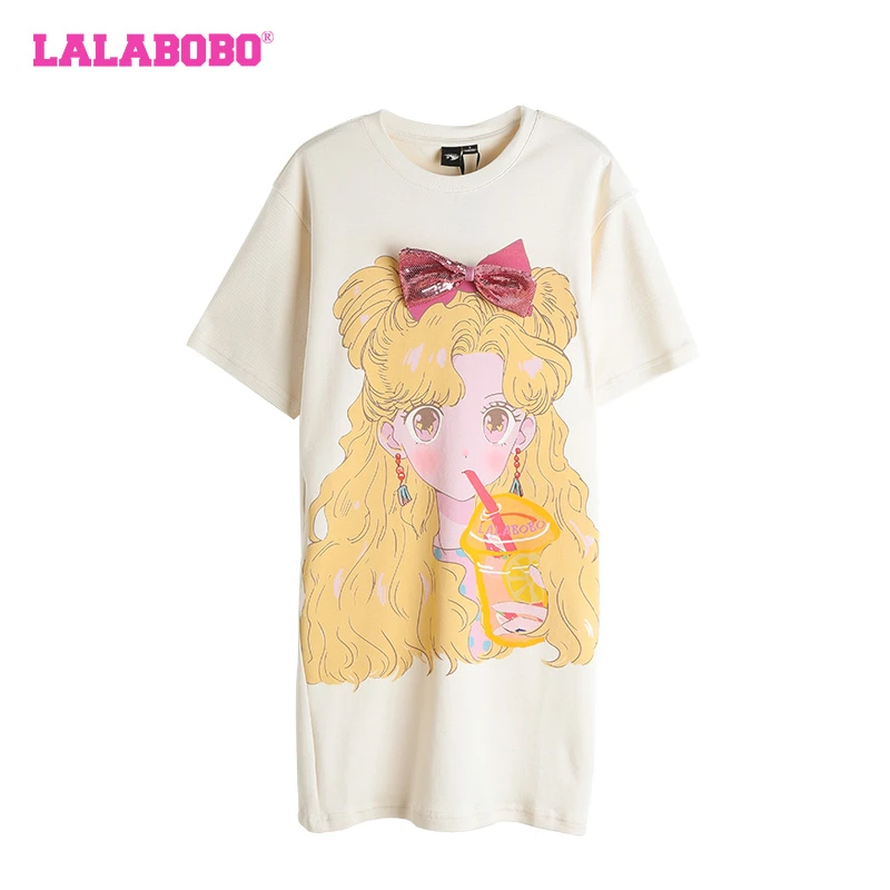 LALABOBO【欧若拉】圆领休闲宽松连衣裙女LBDB-WLZY19