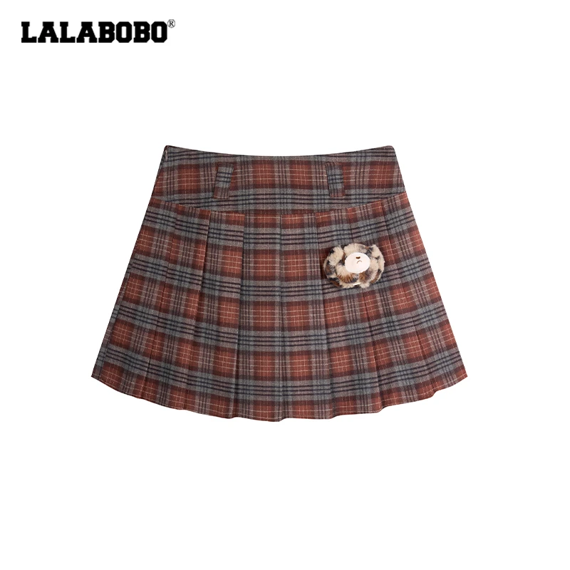 北京LALABOBO格纹时尚休闲百搭学院风秋冬女士百褶裙LBDD-WXZQ12