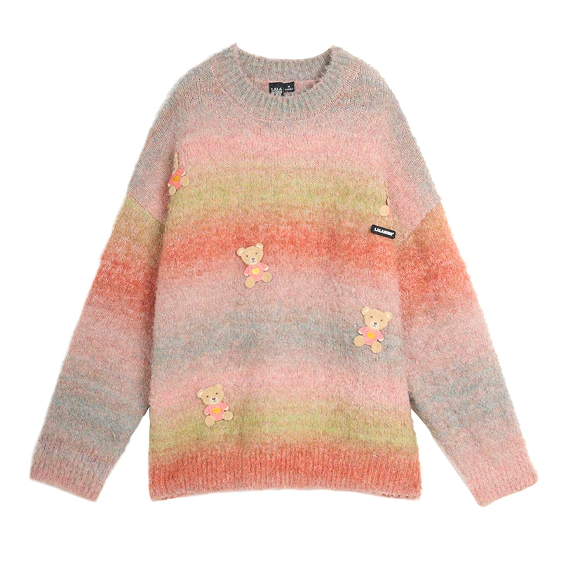 LALABOBO24年秋冬毛织女原创新款潮牌彩虹毛衣针织衫RBDD-TM18