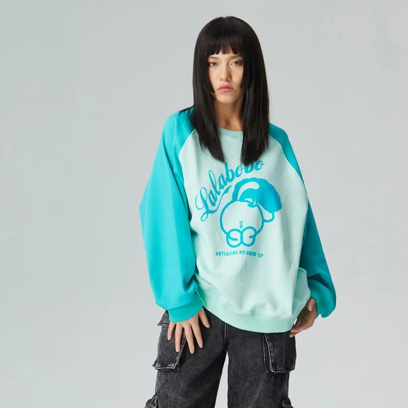 杭州奥莱LALABOBO春季卡通拼色休闲宽松情侣卫衣CBCA-WSTS26