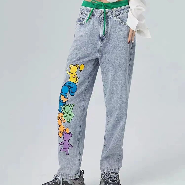 LALABOBO可爱印花休闲高腰小男友牛仔裤|LBCA-WXZC11