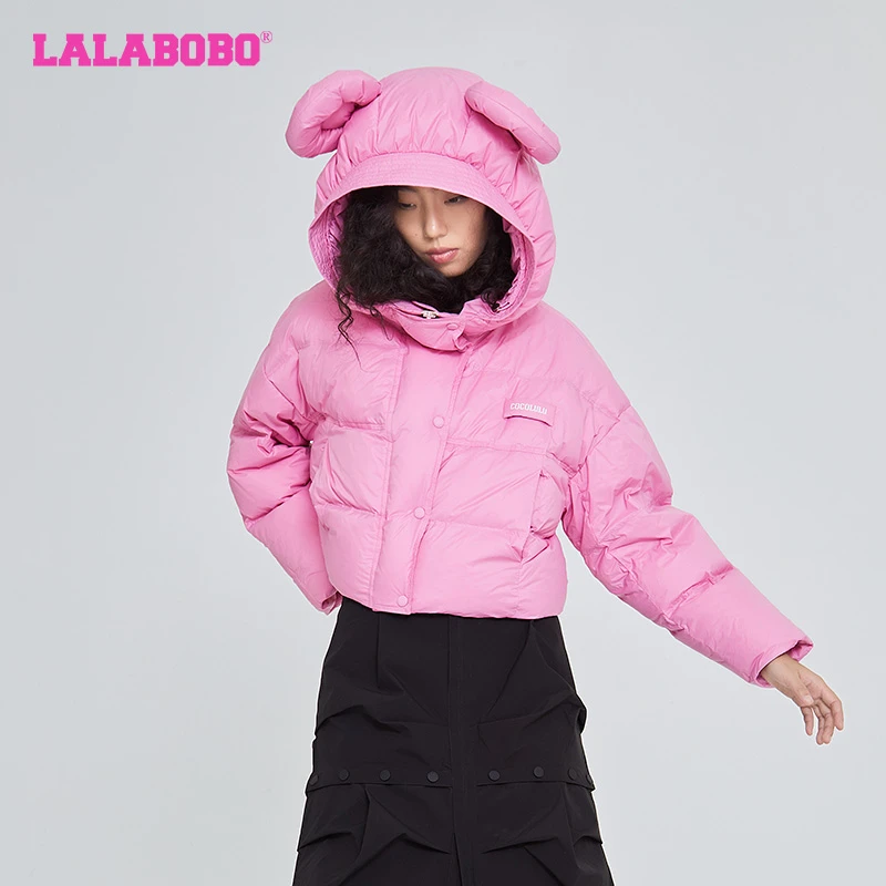 郑州LALABOBO美拉德风新款立体熊耳朵连帽轻薄羽绒服CBCC-WSYR13