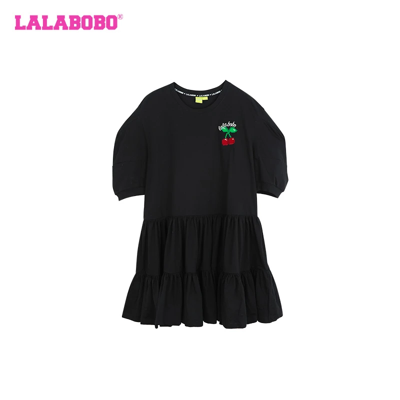 LALABOBO樱桃刺绣休闲字母针织连衣裙LBCB-WLZY39