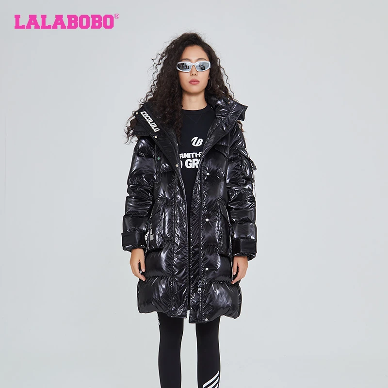 石家庄奥莱LALABOBO长款简约显瘦潮牌时尚羽绒服女CBCD-WSYR12