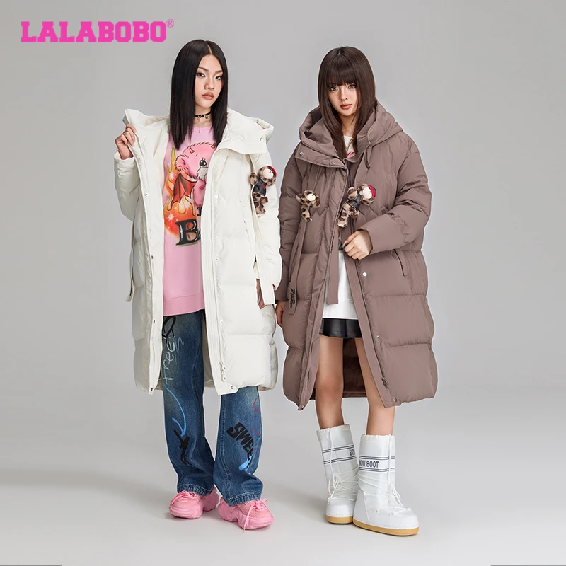 武汉LALABOBO连帽长款羽绒服显瘦百搭新款气质保暖外套RBDD-YR12