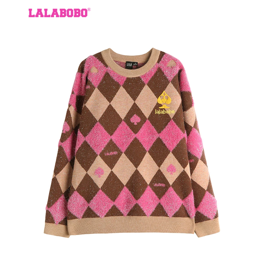 武汉LALABOBO新款实体款复古小丑圆领菱形毛织针织衫LBDC-WSTM14
