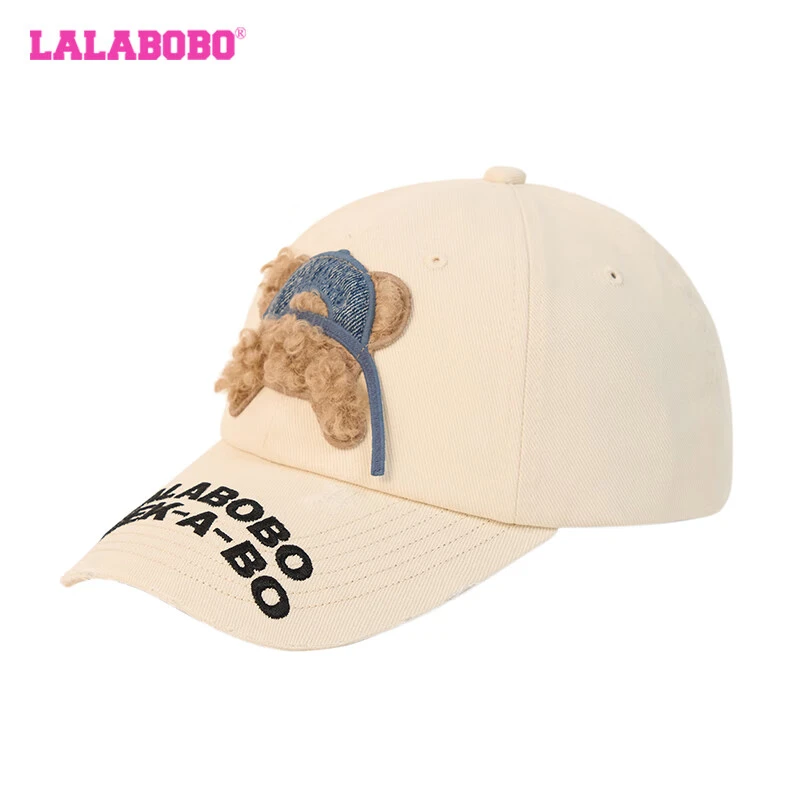 武汉LALABOBO植绒小熊棒球帽大檐刺绣字母纯棉鸭舌帽LBDC-WQLM17