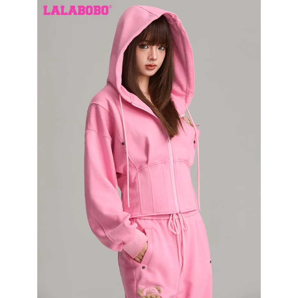 石家庄LALABOBO连帽短款甜酷辣妹时尚显瘦套装上衣LBDC-WSTS19