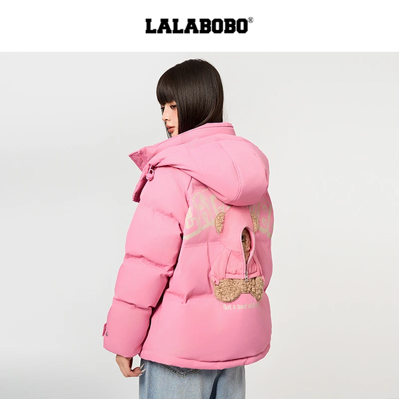 LALABOBO小熊连帽休闲时尚印花保暖冬季潮流羽绒服LBDC-WSYR22
