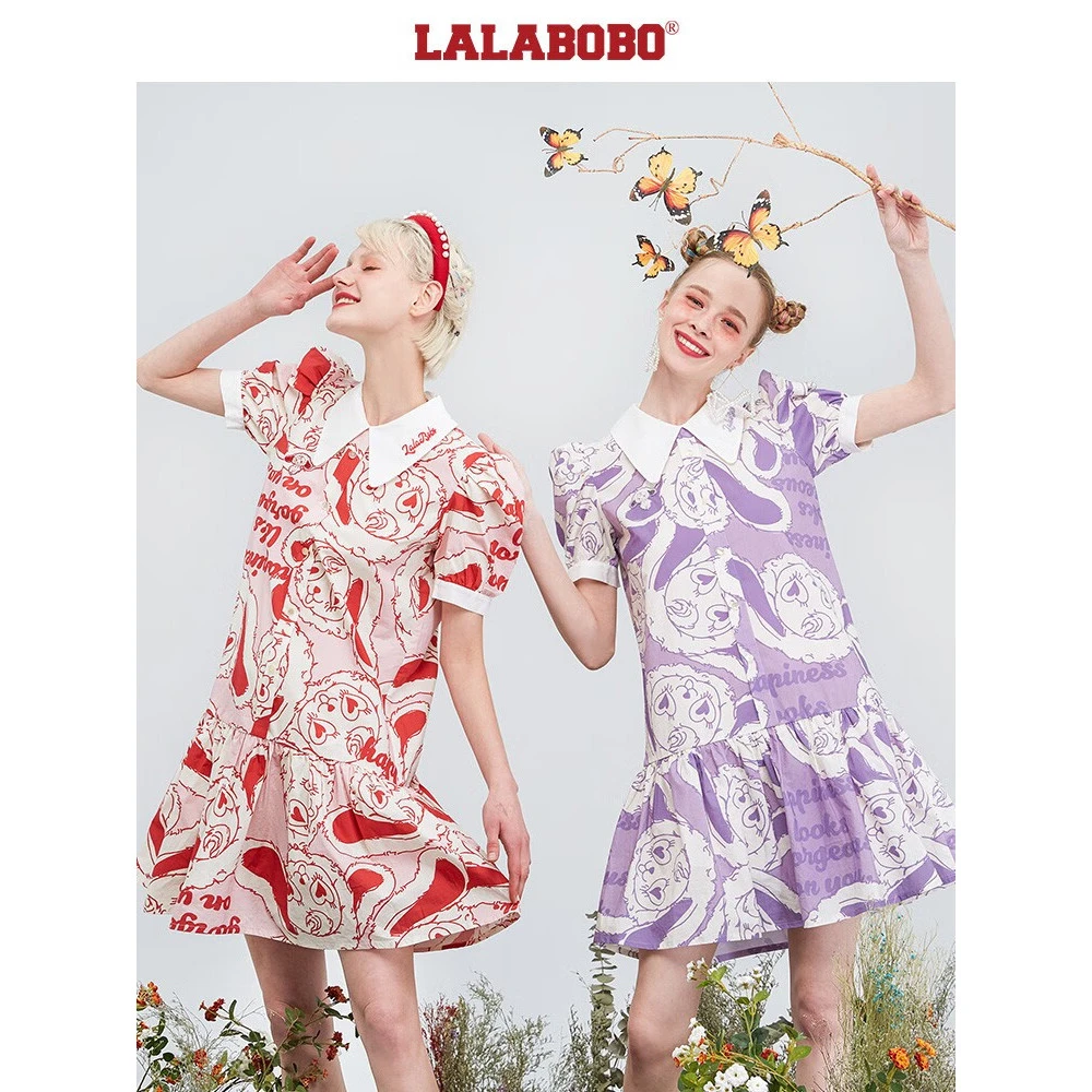 LALABOBO卡通泡泡袖休闲显瘦连衣裙L21B-WLZY23