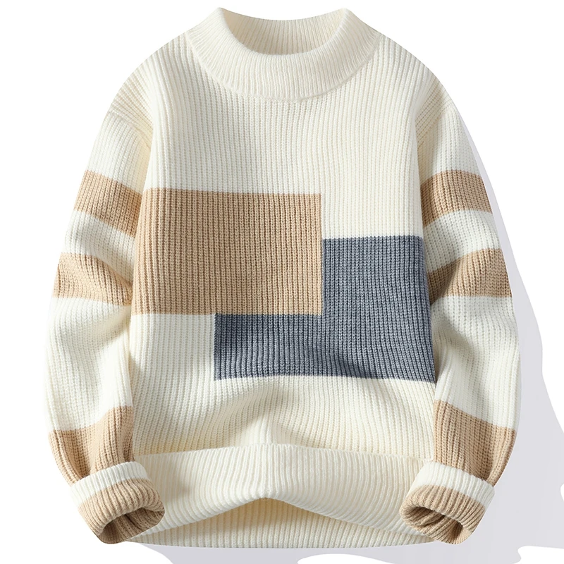 撞色毛衣男冬季新款圆领潮牌针织衫男宽松高级感慵懒春季保暖线衣