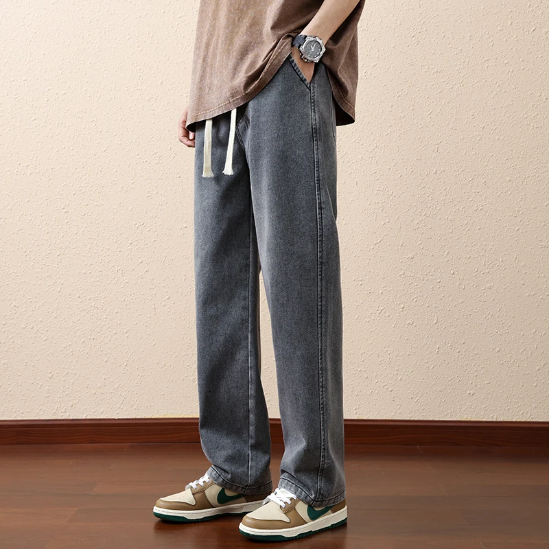 2023年春秋新款阔腿水洗软牛仔裤男时尚潮流休闲百搭长裤垂感舒适