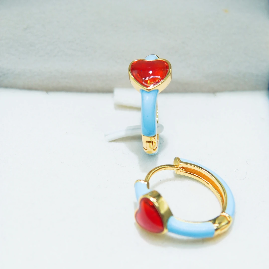 铜合金珐琅耳饰 铜镀18K金色耳扣彩色气质爱心耳环小众时尚百搭