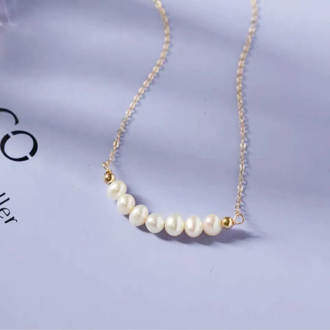 韩汝 铜合金项链 微笑笑脸路路通淡水项链法式温柔气质颈链锁骨链