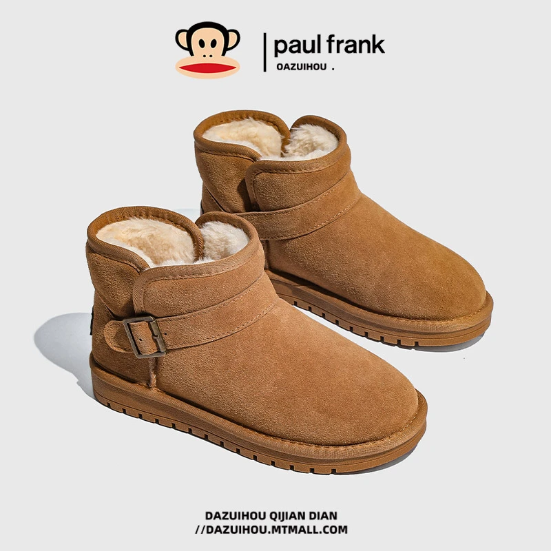 大嘴猴冬季雪地靴男女23新款时尚加绒加厚保暖棉靴男女短靴冬鞋子